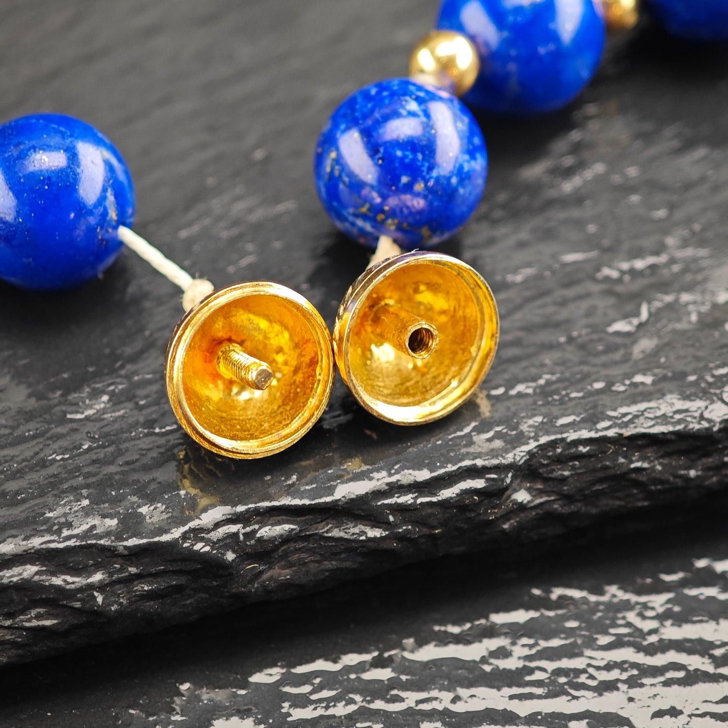 12mm Lapis Beads, 14K Gold, Sterling Silver Beaded Necklace N2704