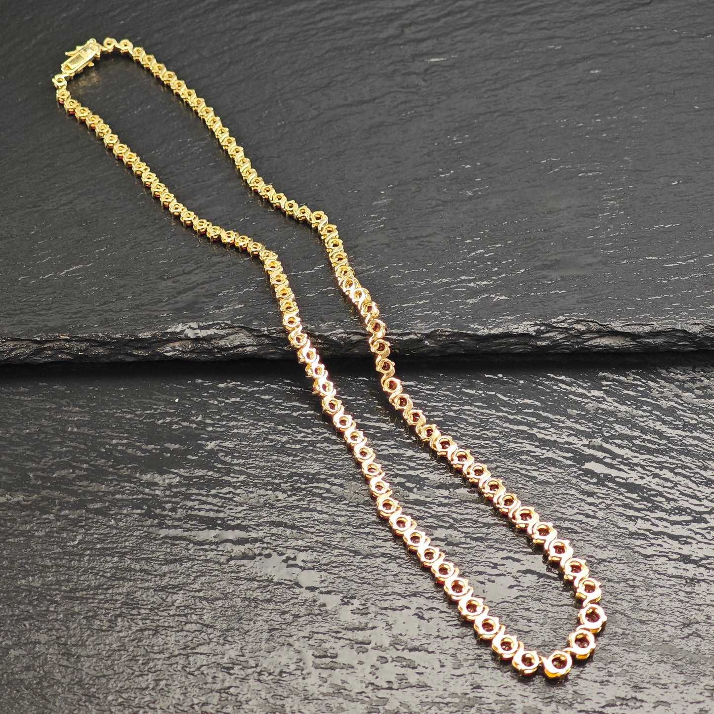 Red Graduated Lab Ruby, Gold Plated Sterling Silver Line Necklace N2705