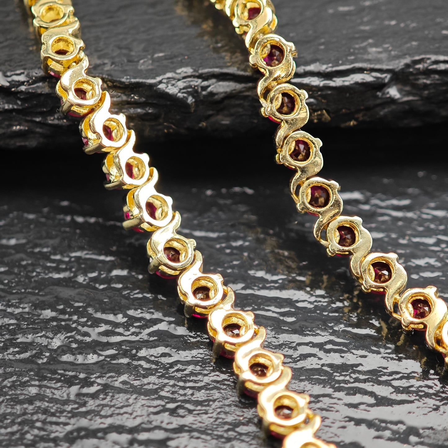 Red Graduated Lab Ruby, Gold Plated Sterling Silver Line Necklace N2705