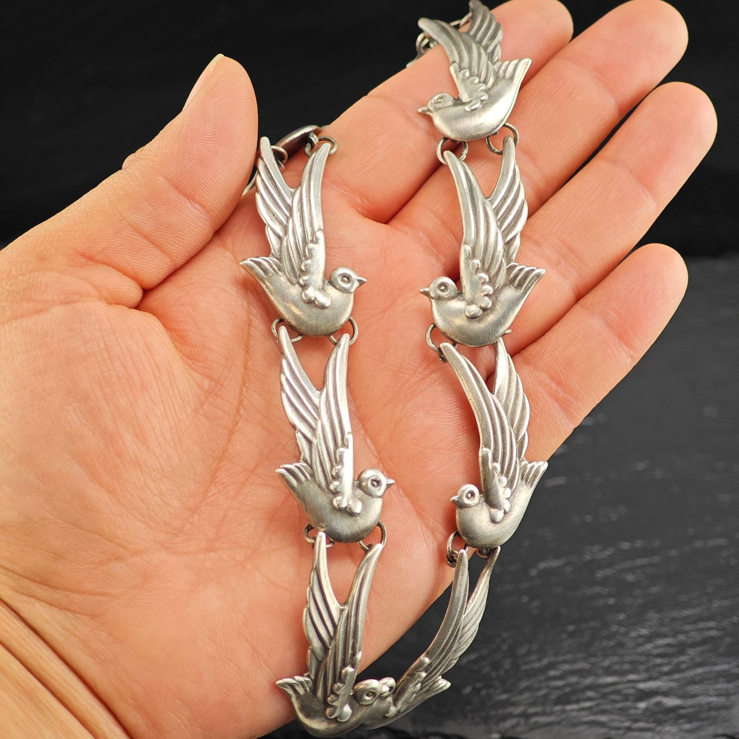 Los Castillos, Taxco Sterling Silver Doves 552, Collar Necklace N2706