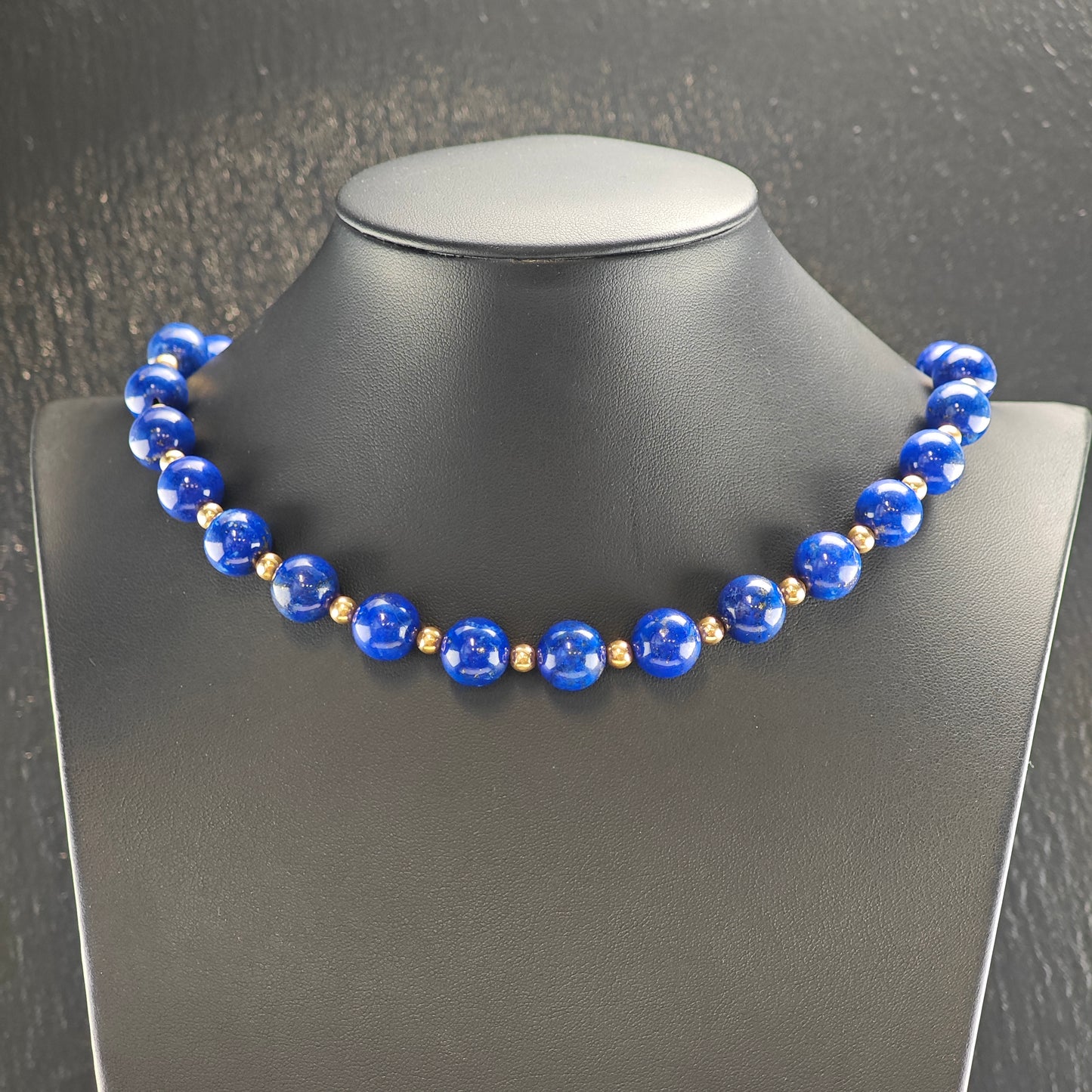 12mm Lapis Beads, 14K Gold, Sterling Silver Beaded Necklace N2704