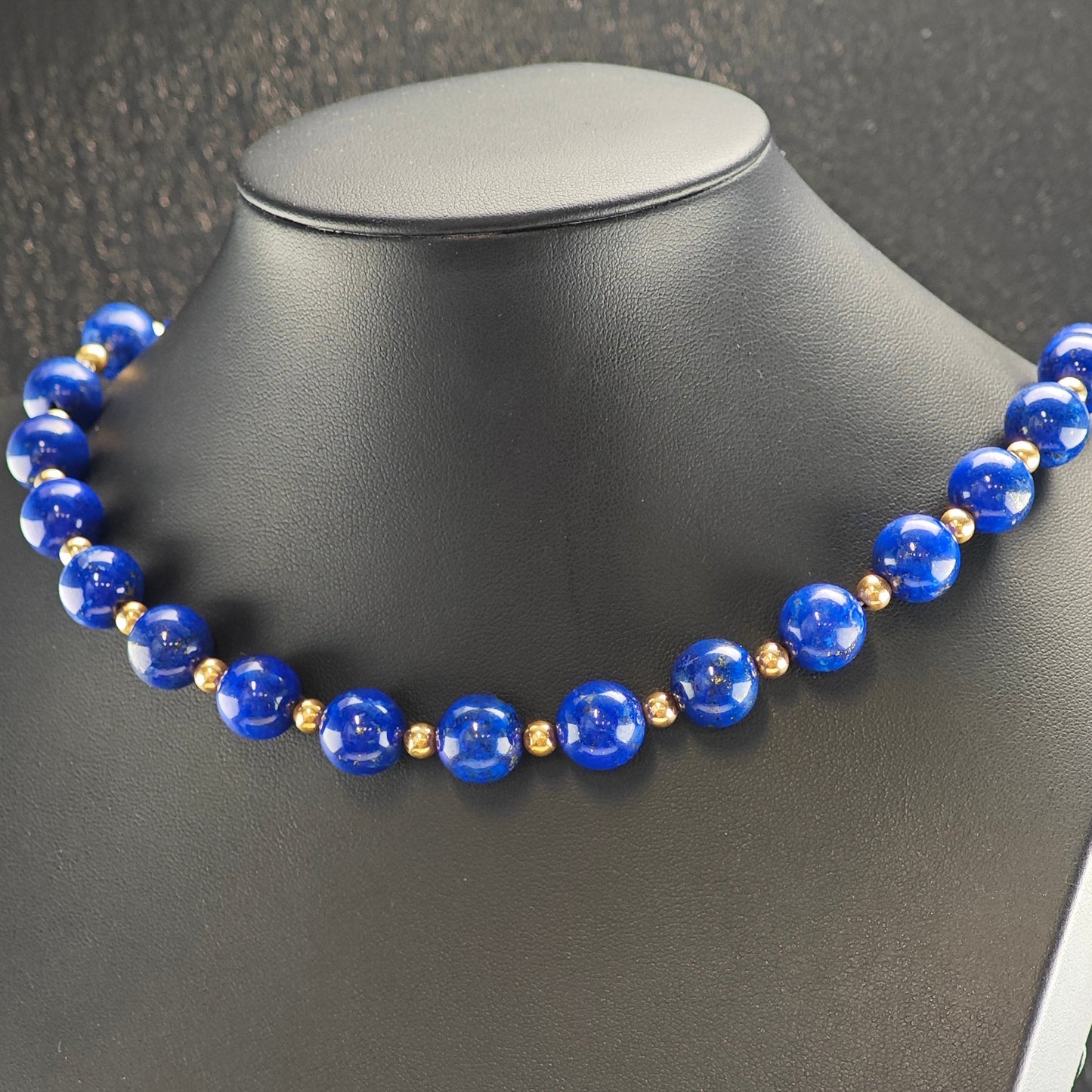 12mm Lapis Beads, 14K Gold, Sterling Silver Beaded Necklace N2704