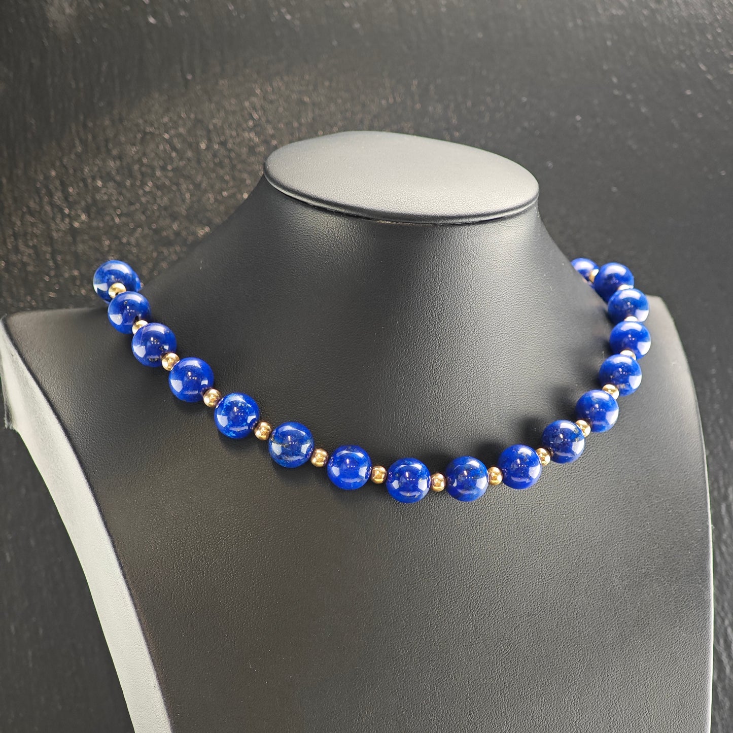 12mm Lapis Beads, 14K Gold, Sterling Silver Beaded Necklace N2704