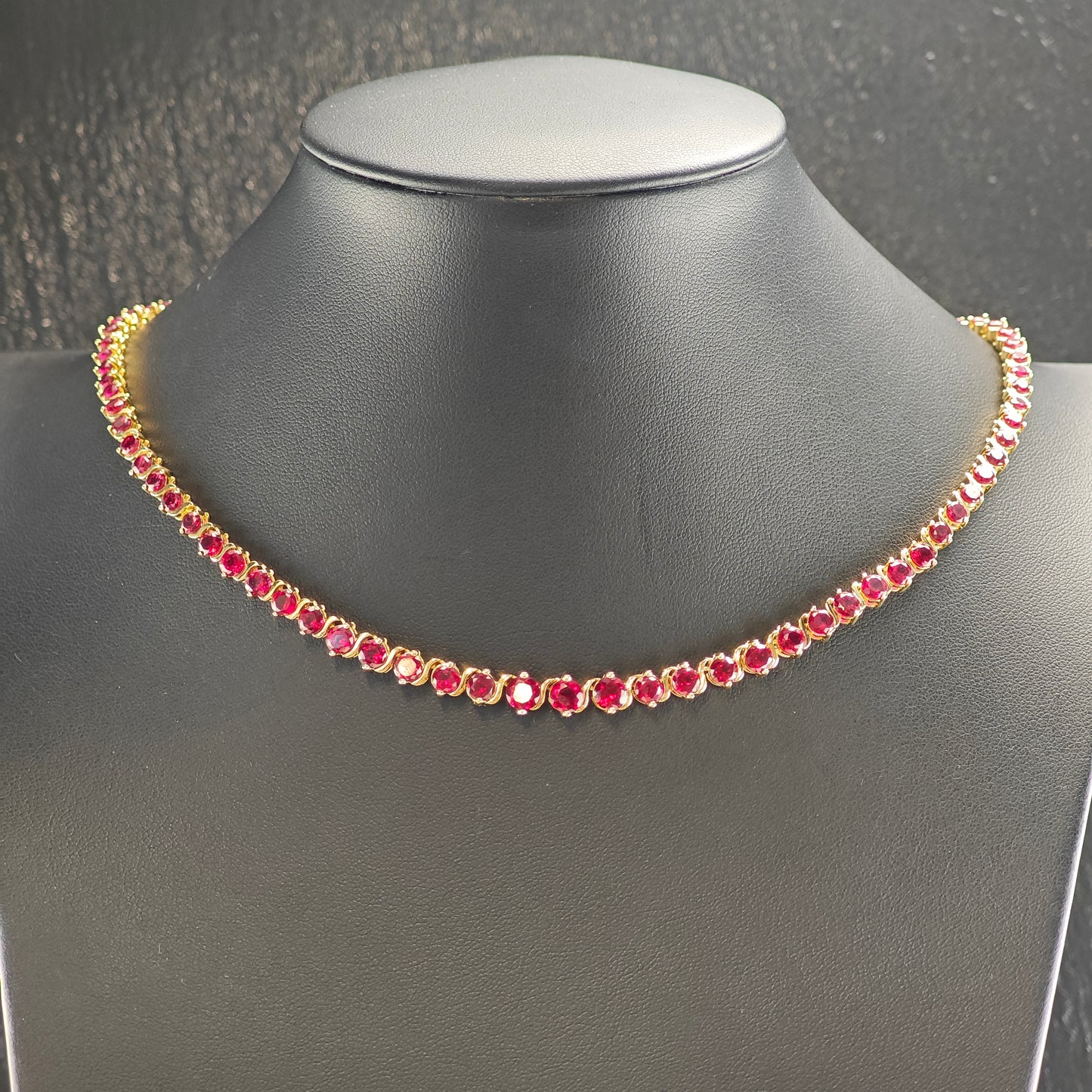 Red Graduated Lab Ruby, Gold Plated Sterling Silver Line Necklace N2705