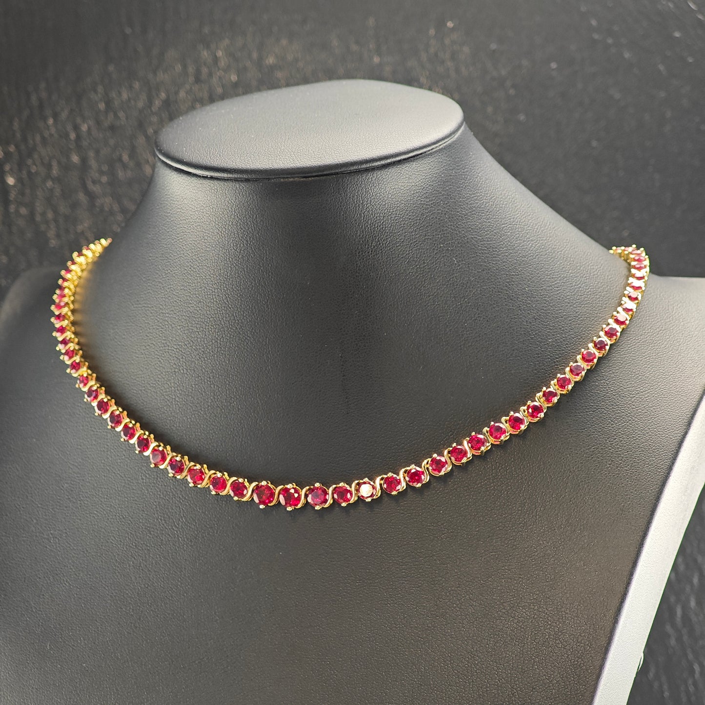 Red Graduated Lab Ruby, Gold Plated Sterling Silver Line Necklace N2705