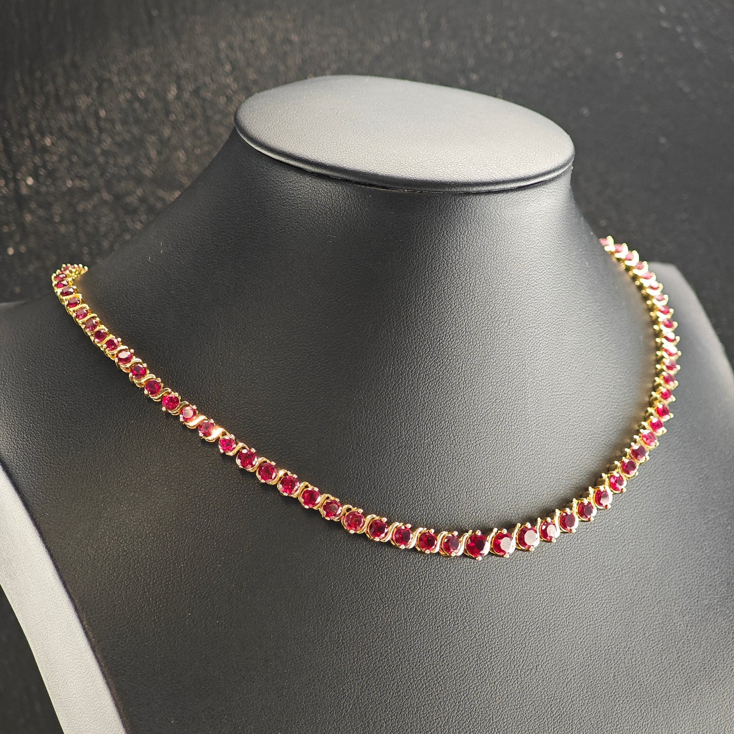 Red Graduated Lab Ruby, Gold Plated Sterling Silver Line Necklace N2705