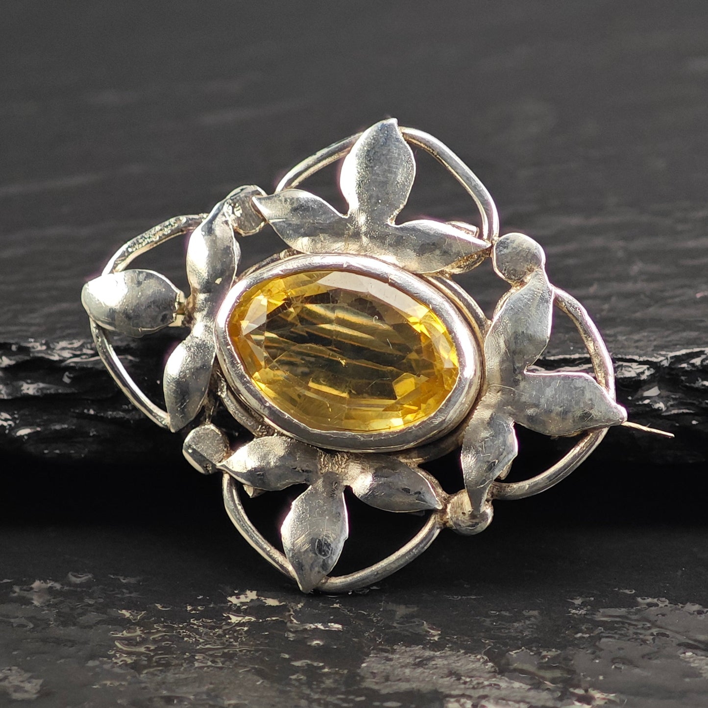 Yellow Floral Citrine Sterling Silver Brooch B2185