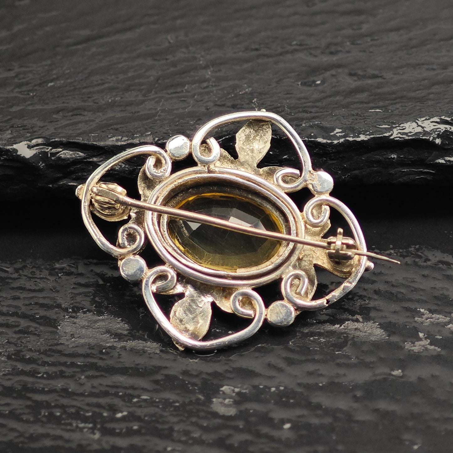 Yellow Floral Citrine Sterling Silver Brooch B2185
