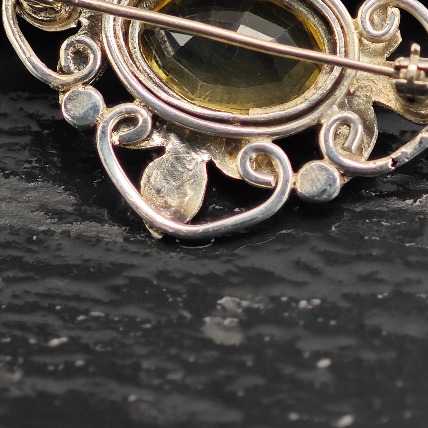 Yellow Floral Citrine Sterling Silver Brooch B2185