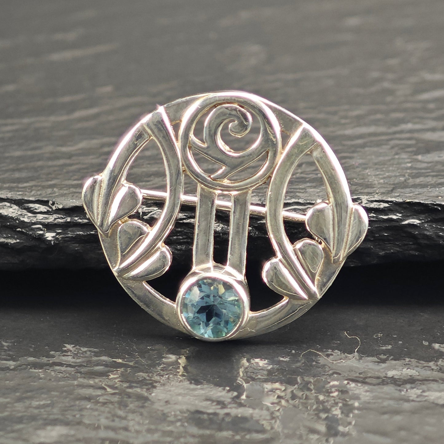 English Floral Topaz Sterling Silver Brooch B2225