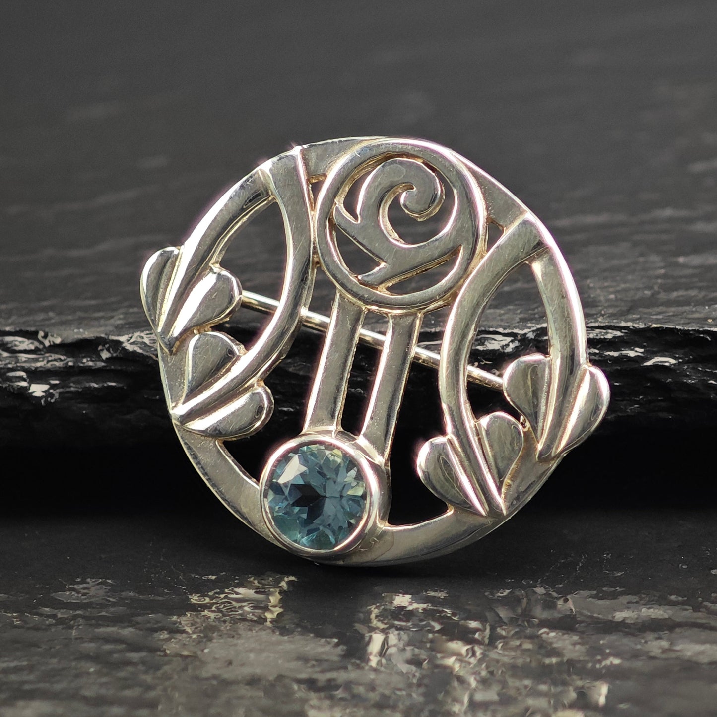 English Floral Topaz Sterling Silver Brooch B2225