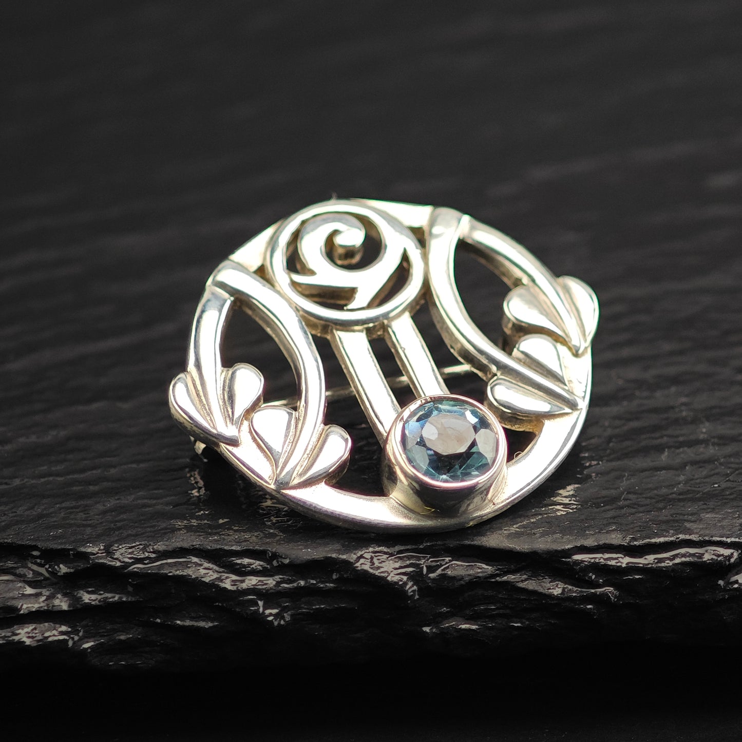 English Floral Topaz Sterling Silver Brooch B2225