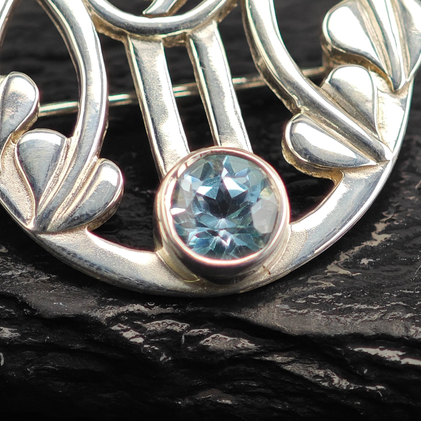 English Floral Topaz Sterling Silver Brooch B2225