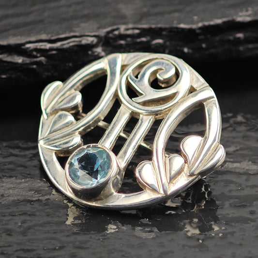 English Floral Topaz Sterling Silver Brooch B2225