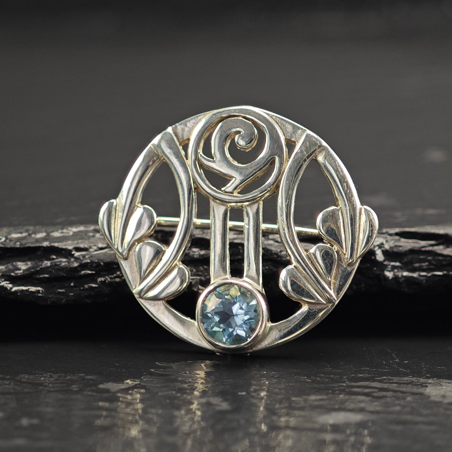 English Floral Topaz Sterling Silver Brooch B2225