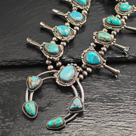 Vintage Sw Turquoise, Sterling Silver Squash Blossom Necklace  N2695