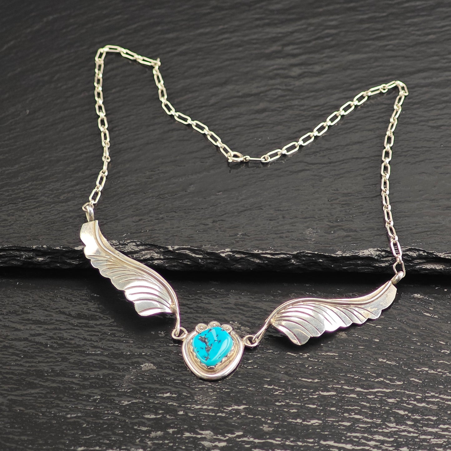 Vintage Native American, Sterling Silver Sleeping Beauty Turquoise Necklace N2700