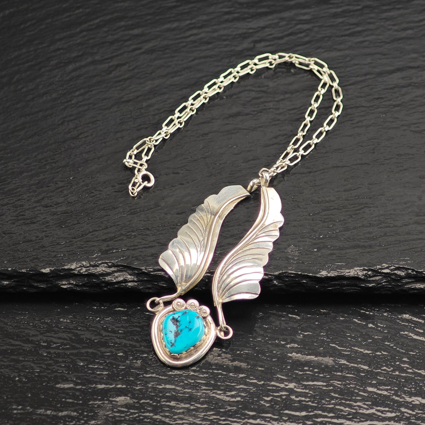 Vintage Native American, Sterling Silver Sleeping Beauty Turquoise Necklace N2700