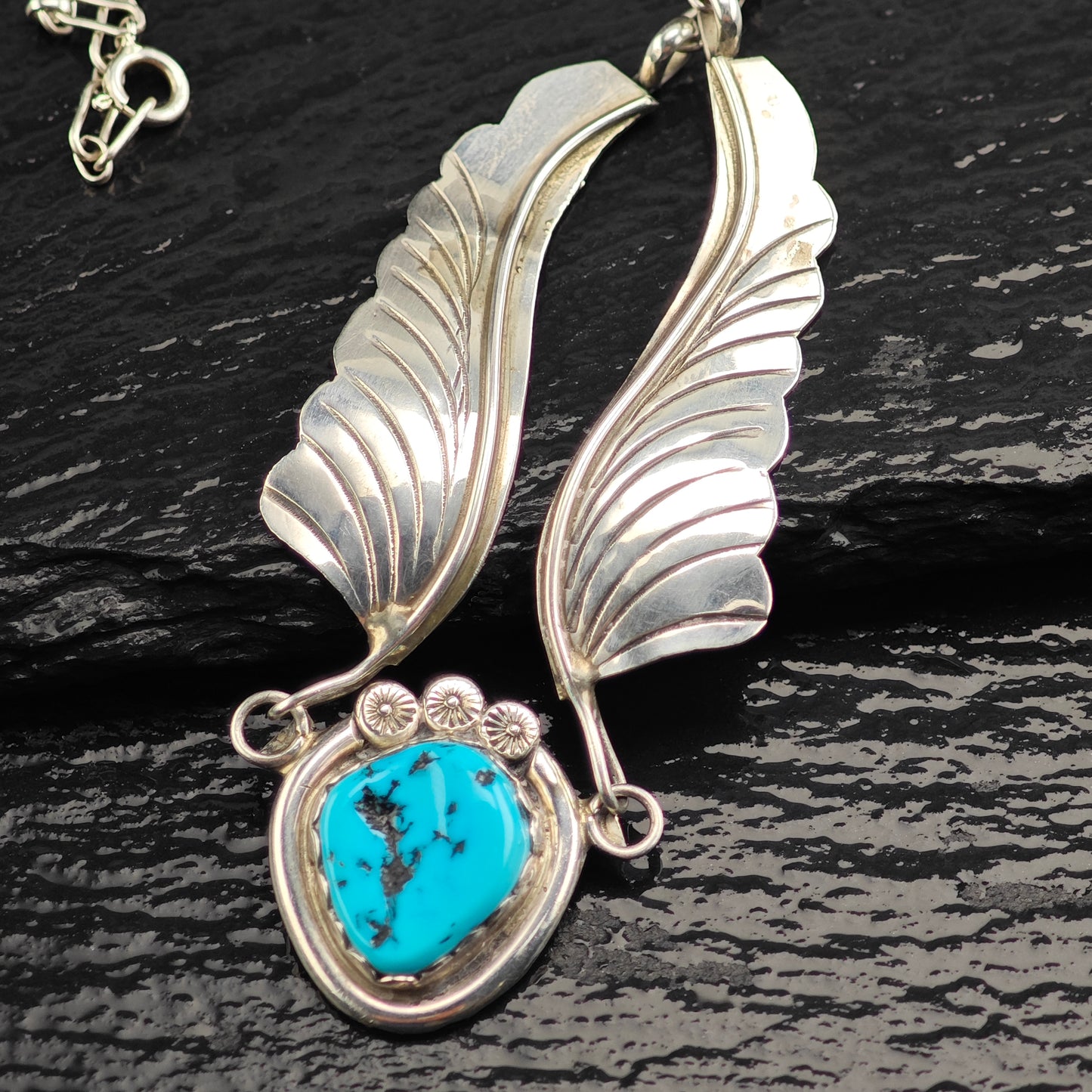 Vintage Native American, Sterling Silver Sleeping Beauty Turquoise Necklace N2700