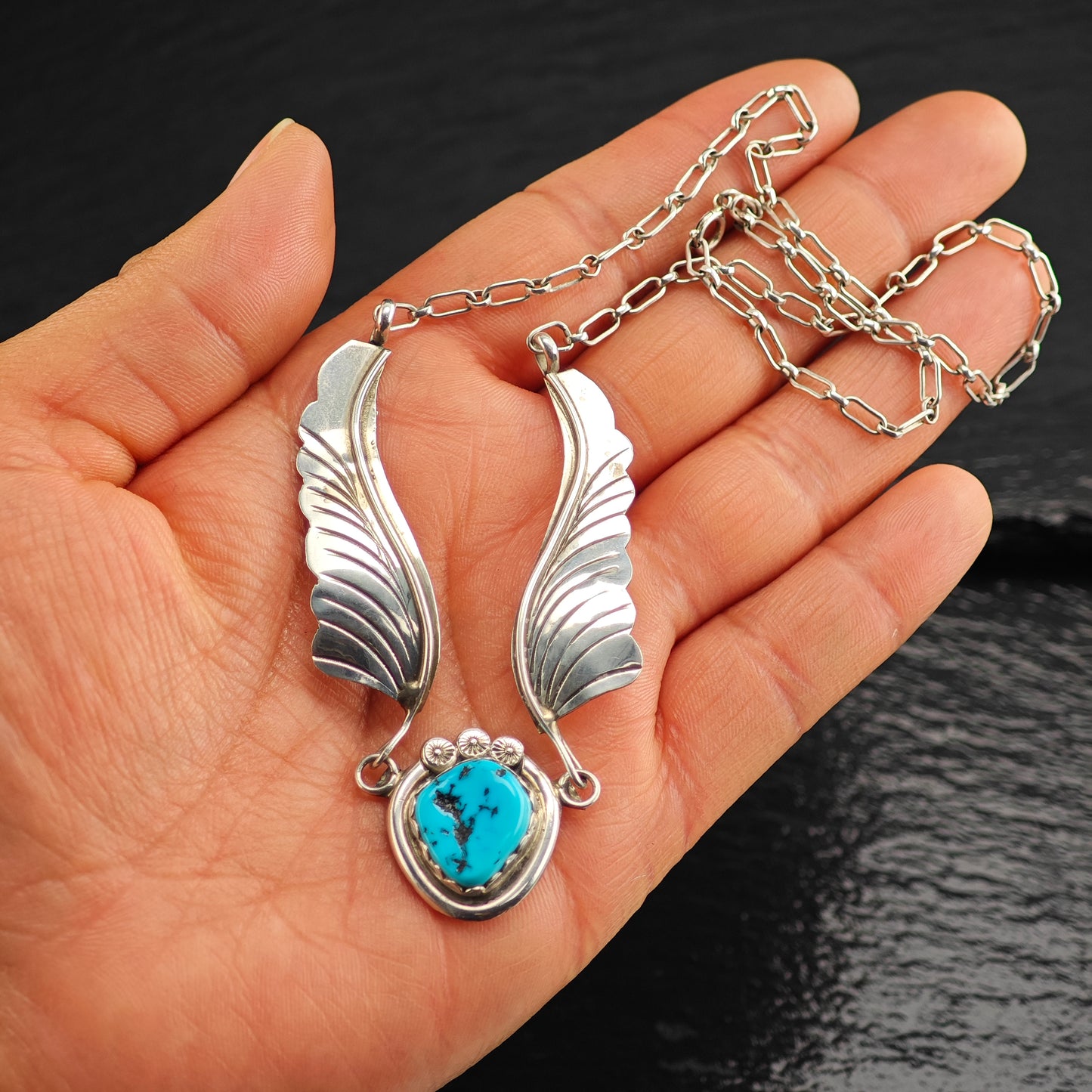 Vintage Native American, Sterling Silver Sleeping Beauty Turquoise Necklace N2700