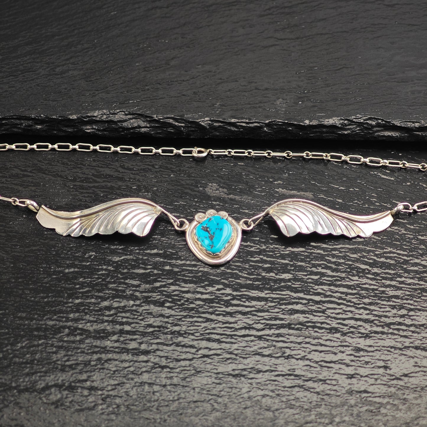 Vintage Native American, Sterling Silver Sleeping Beauty Turquoise Necklace N2700