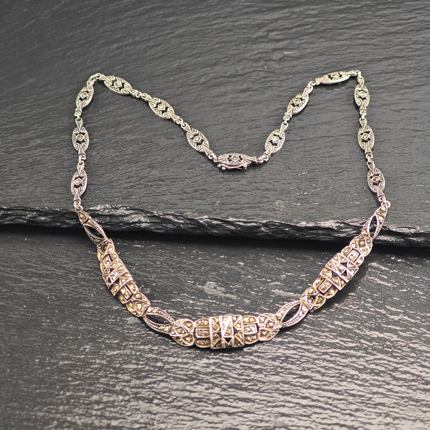 Art Deco, Sterling Silver Marcasite Collar Necklace N2701