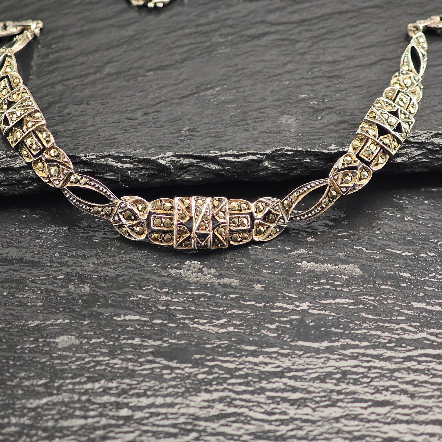Art Deco, Sterling Silver Marcasite Collar Necklace N2701