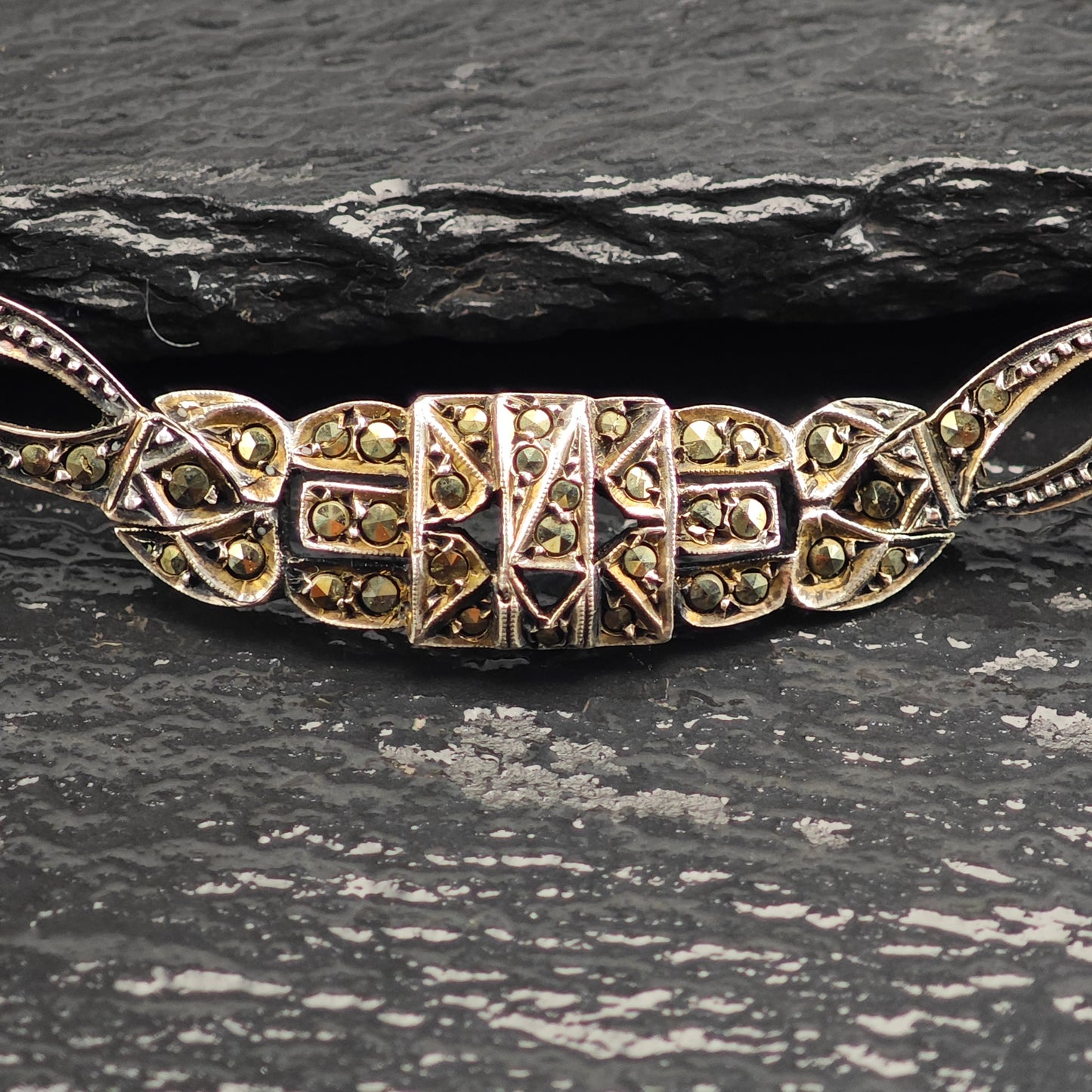 Art Deco, Sterling Silver Marcasite Collar Necklace N2701