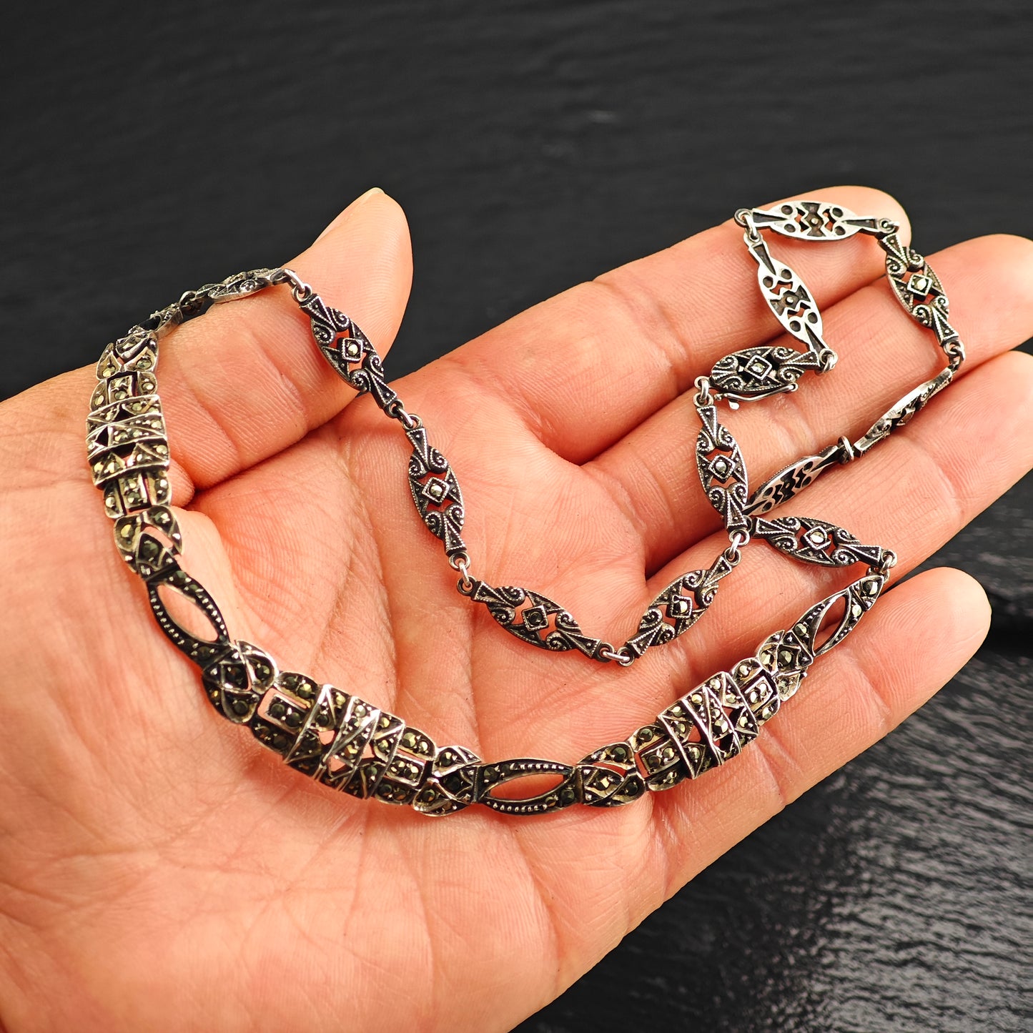 Art Deco, Sterling Silver Marcasite Collar Necklace N2701