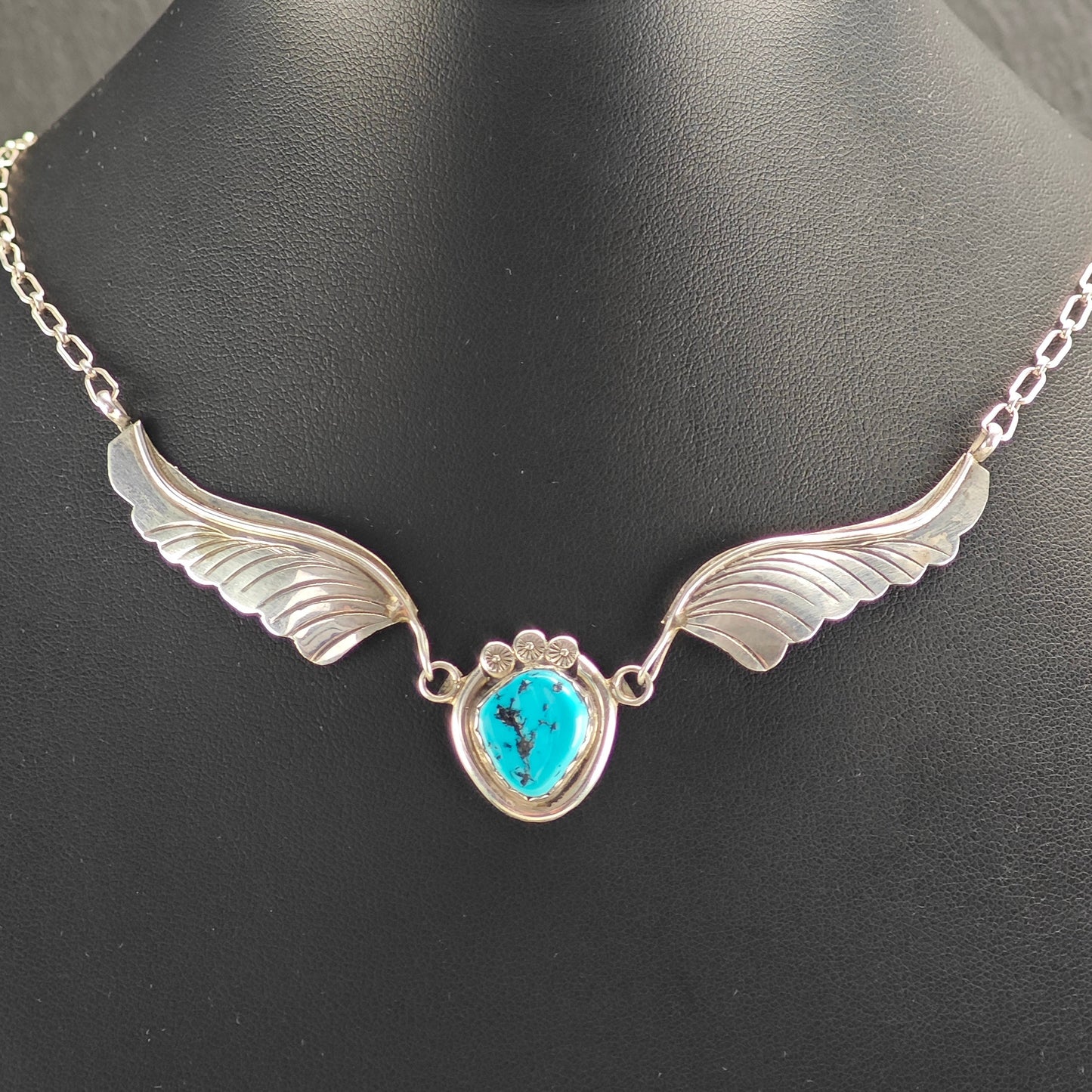 Vintage Native American, Sterling Silver Sleeping Beauty Turquoise Necklace N2700