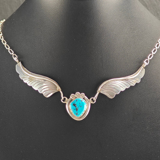 Vintage Native American, Sterling Silver Sleeping Beauty Turquoise Necklace N2700