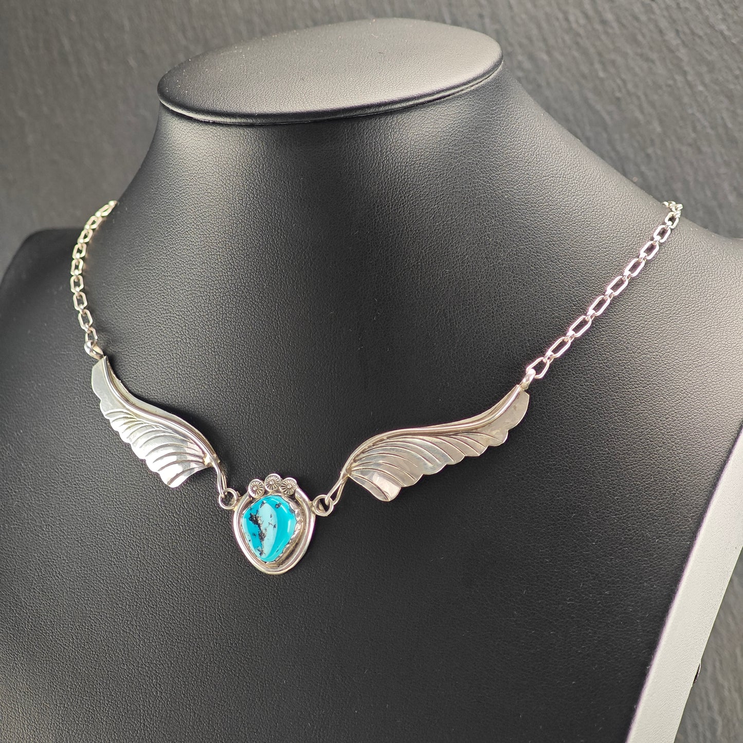 Vintage Native American, Sterling Silver Sleeping Beauty Turquoise Necklace N2700