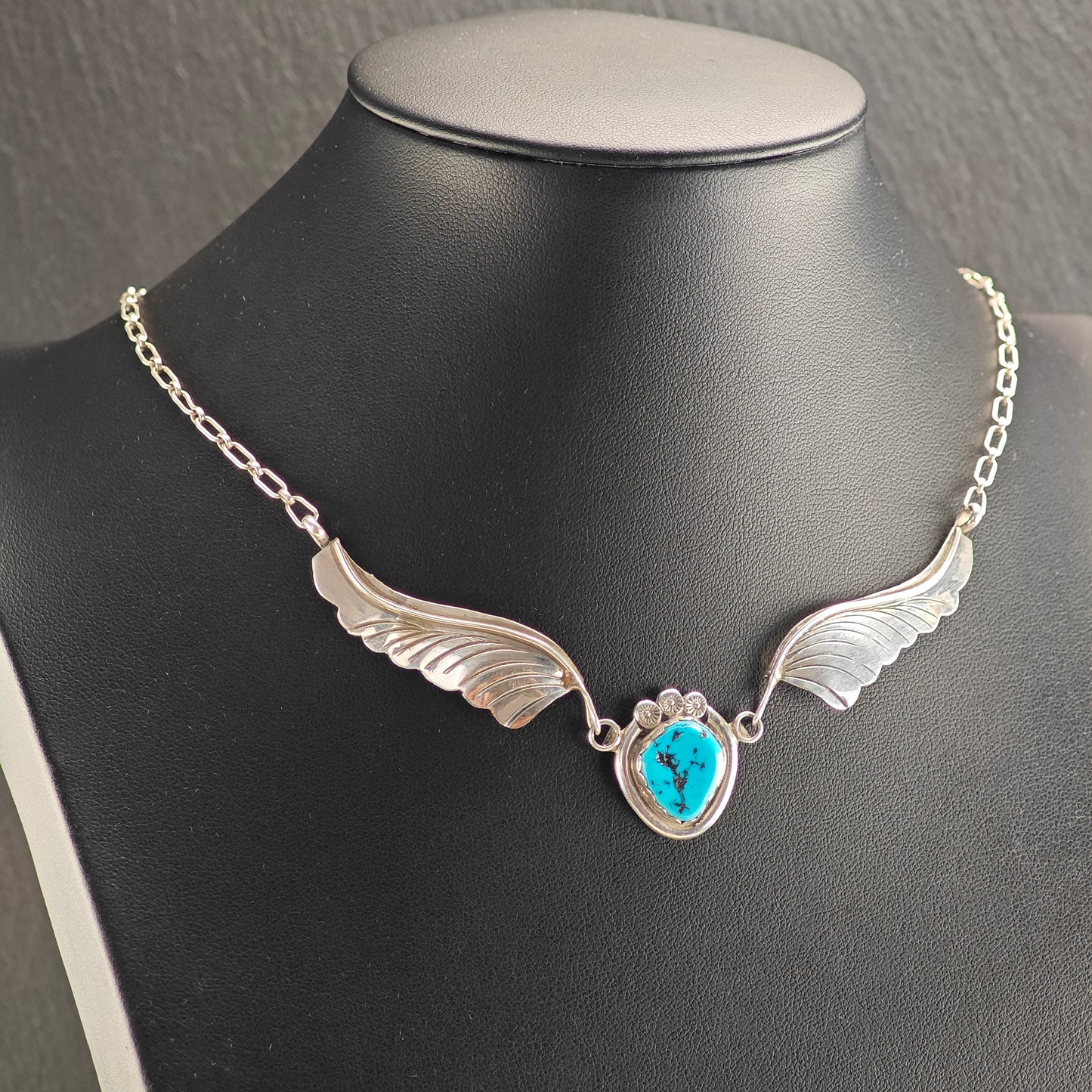 Vintage Native American, Sterling Silver Sleeping Beauty Turquoise Necklace N2700