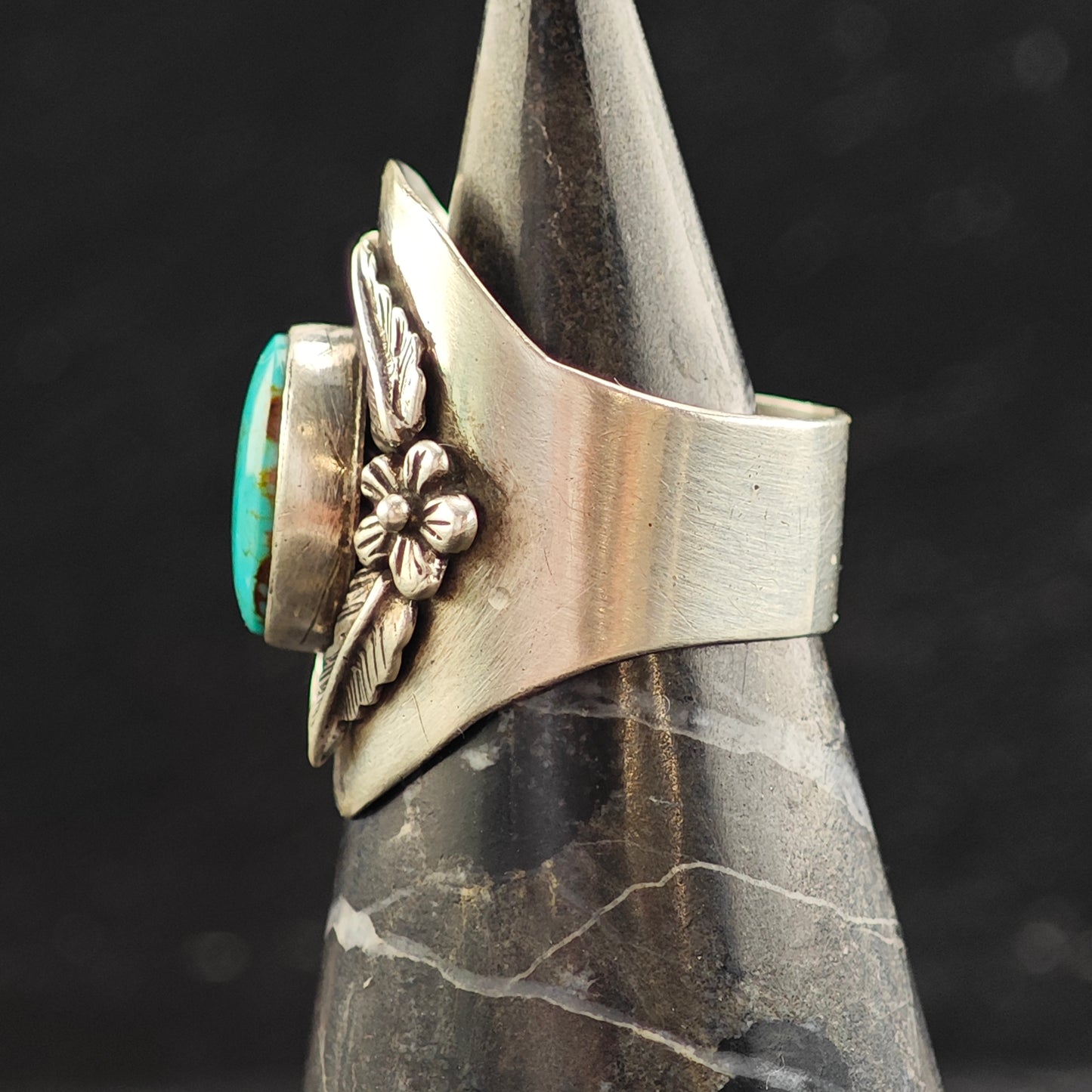 Carol Felley Turquoise Floral Silver Ring Sz 8 1/4 R6472