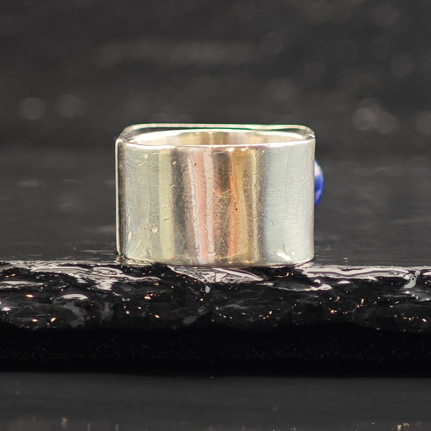 Abstract Lapis Planet and Stars Sterling Silver Ring Sz 5 R6473