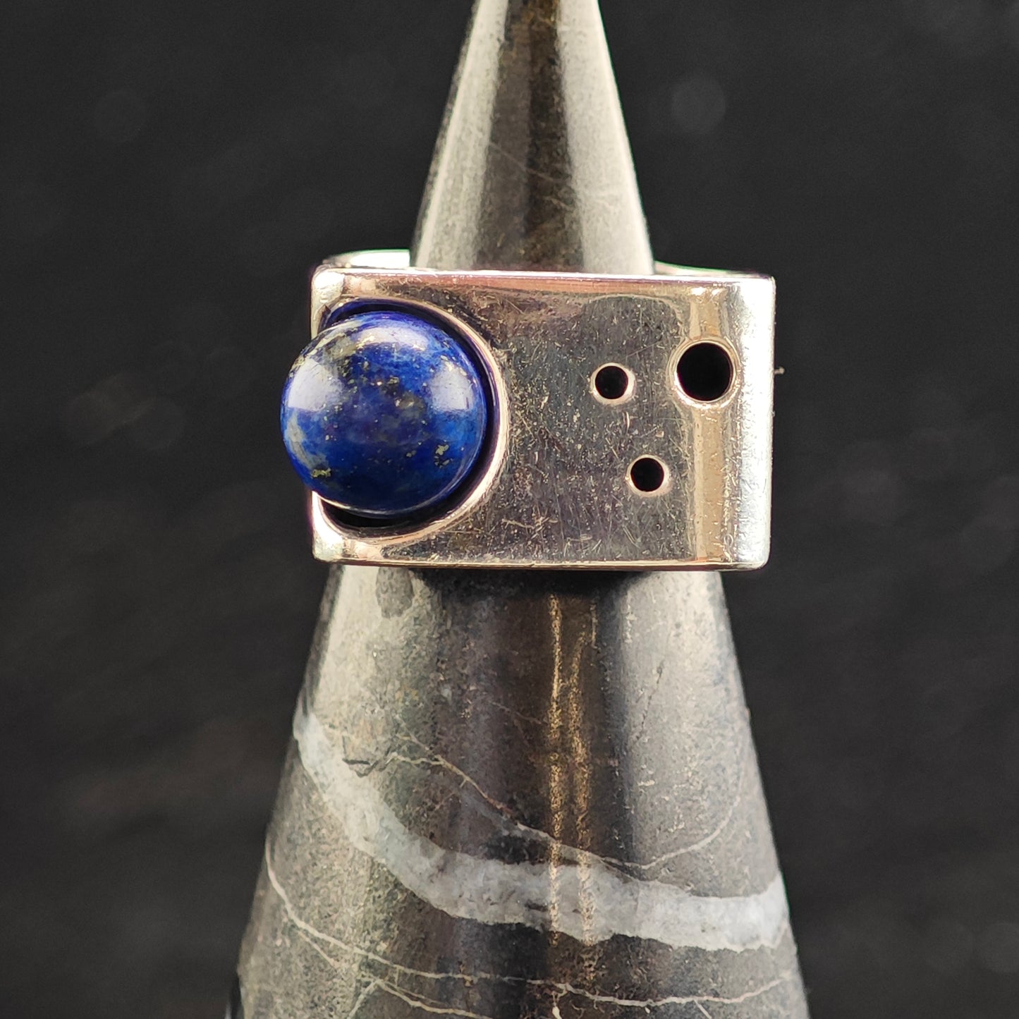 Abstract Lapis Planet and Stars Sterling Silver Ring Sz 5 R6473