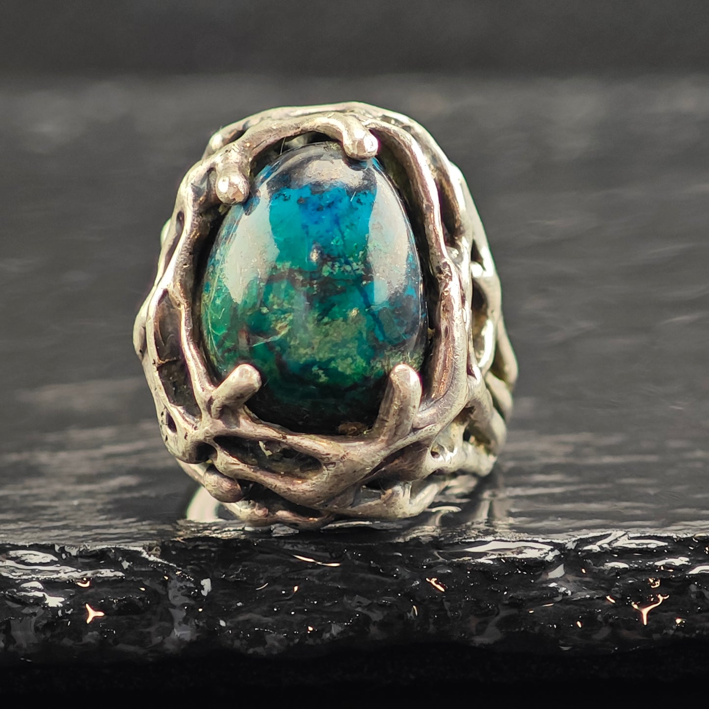 Brutalist Chrysocolla Ring Sterling Silver Ring Sz 6 1/2 R6474