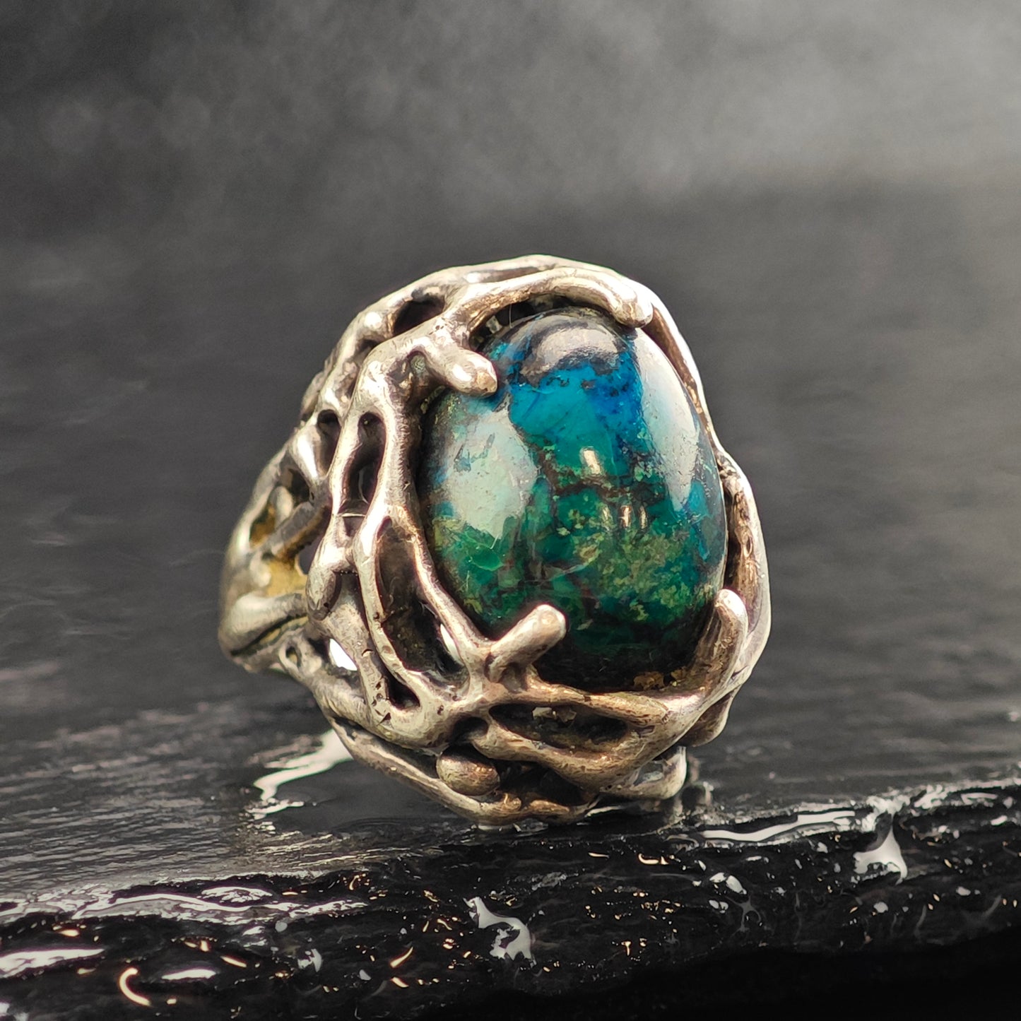 Brutalist Chrysocolla Ring Sterling Silver Ring Sz 6 1/2 R6474