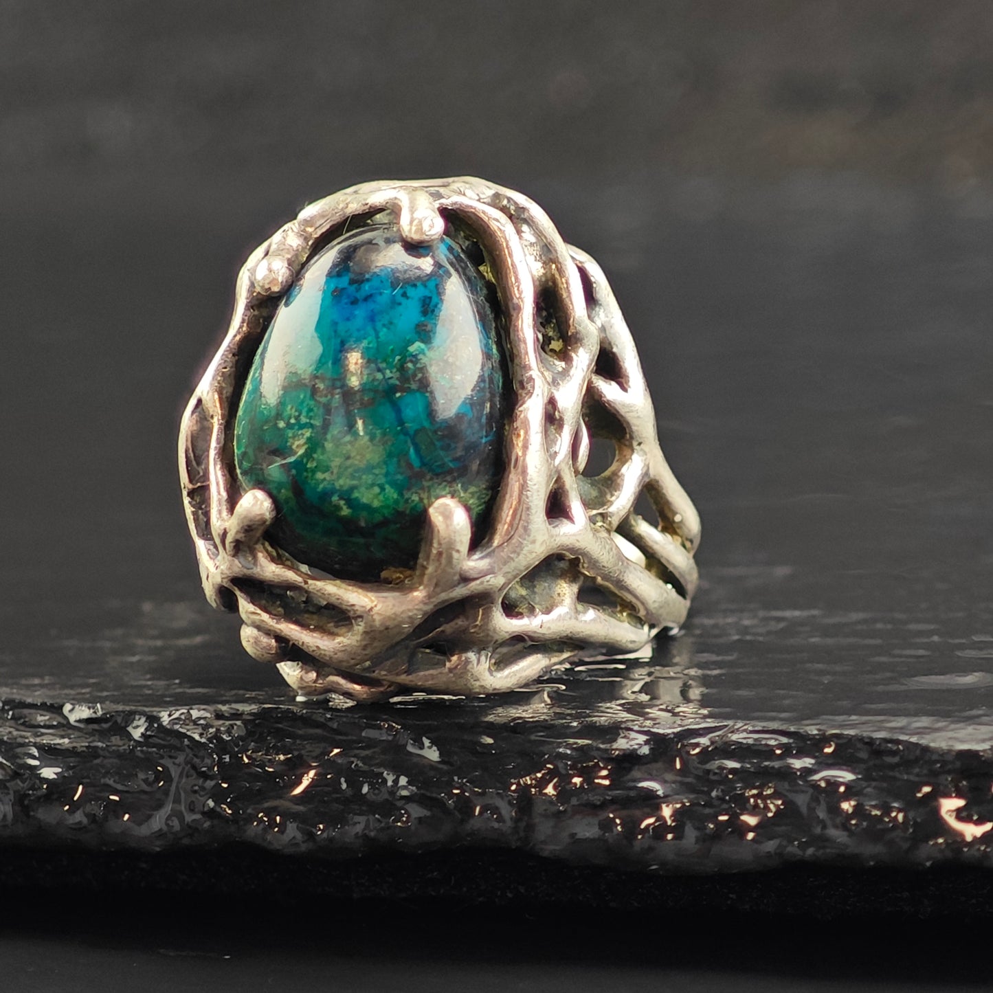 Brutalist Chrysocolla Ring Sterling Silver Ring Sz 6 1/2 R6474