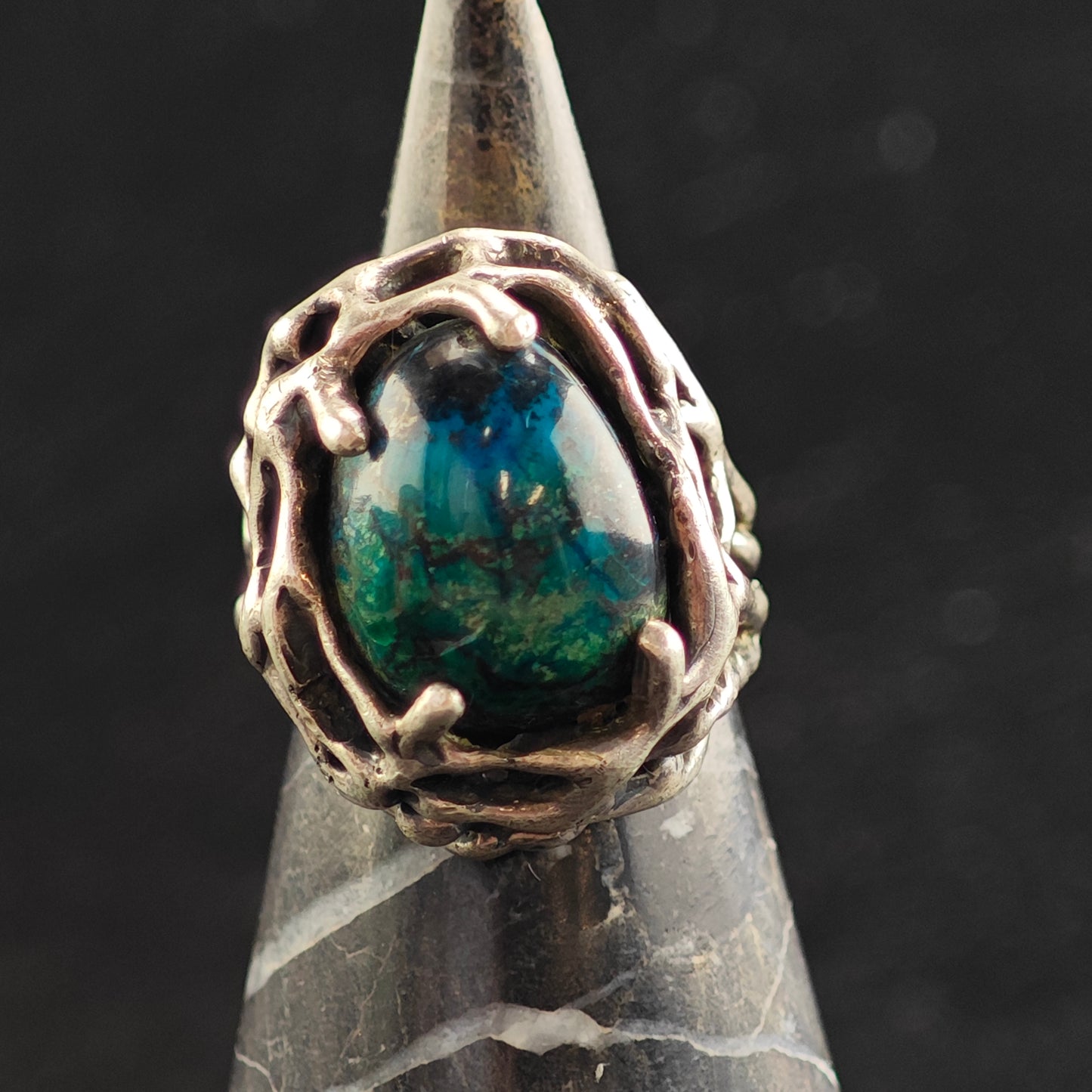 Brutalist Chrysocolla Ring Sterling Silver Ring Sz 6 1/2 R6474