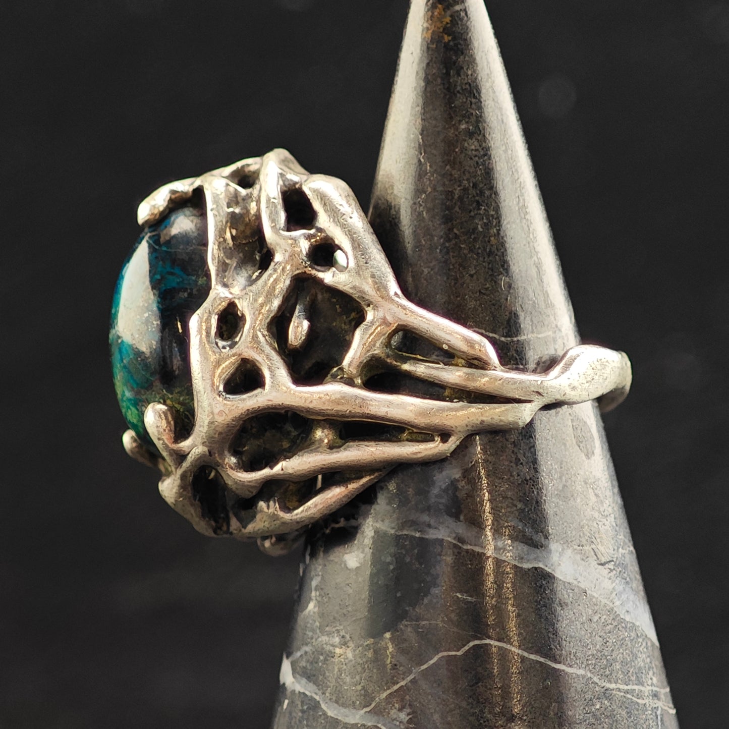 Brutalist Chrysocolla Ring Sterling Silver Ring Sz 6 1/2 R6474