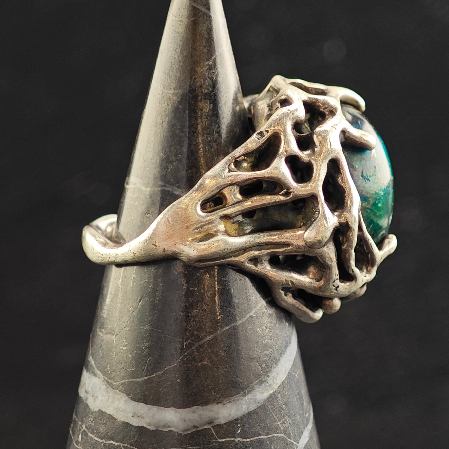 Brutalist Chrysocolla Ring Sterling Silver Ring Sz 6 1/2 R6474