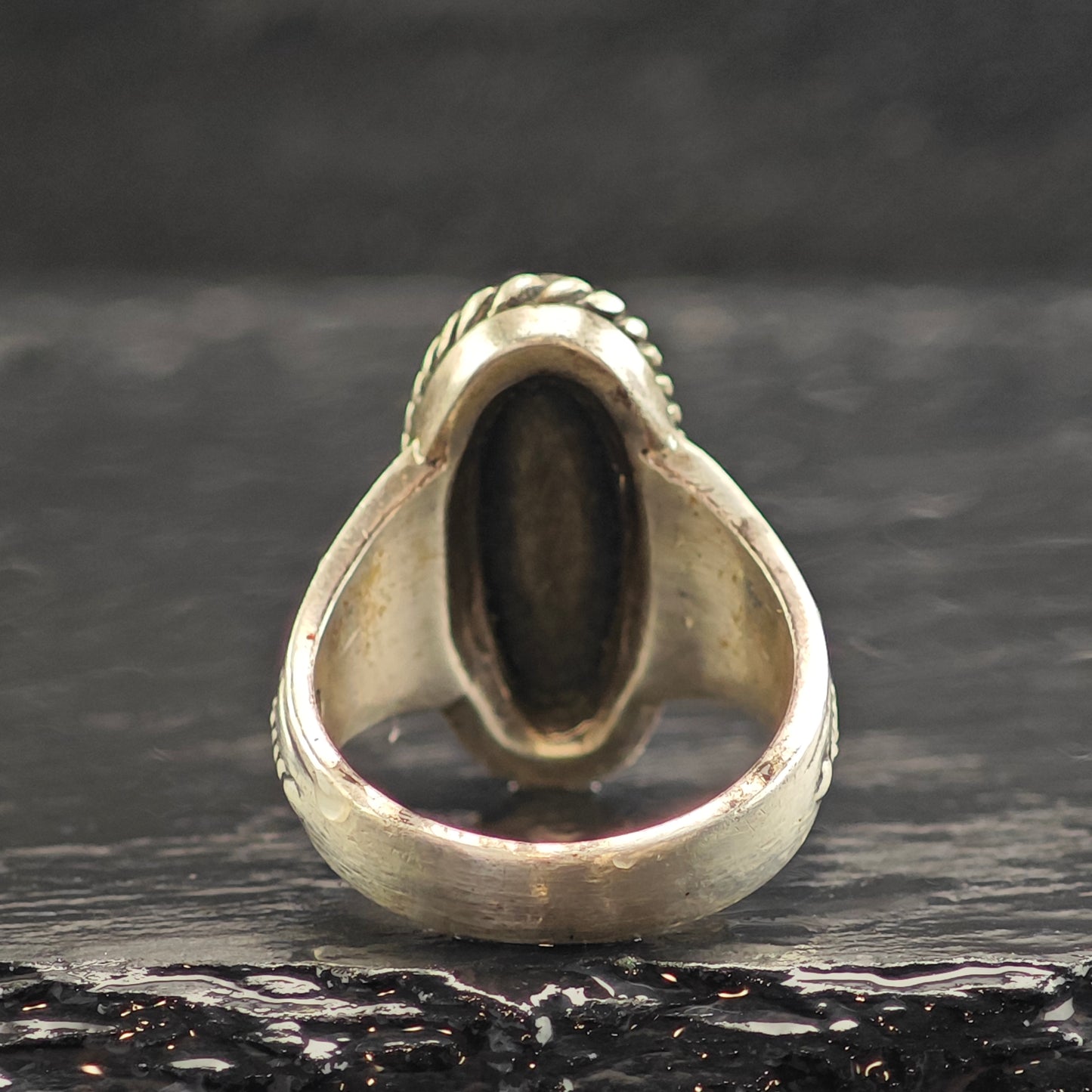 Relios Inlay Stamped Sterling Silver Ring Sz 8 R6475