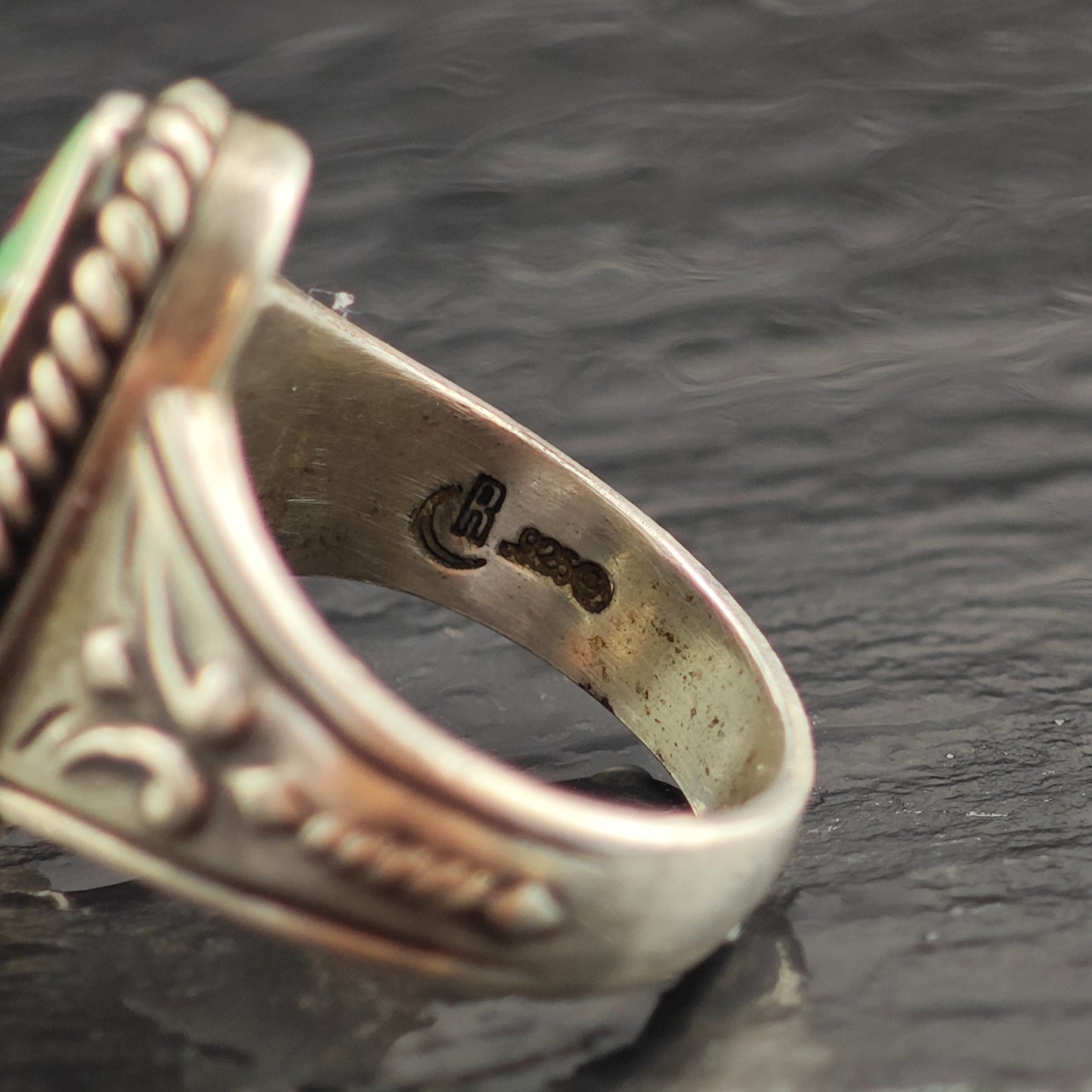 Relios Inlay Stamped Sterling Silver Ring Sz 8 R6475
