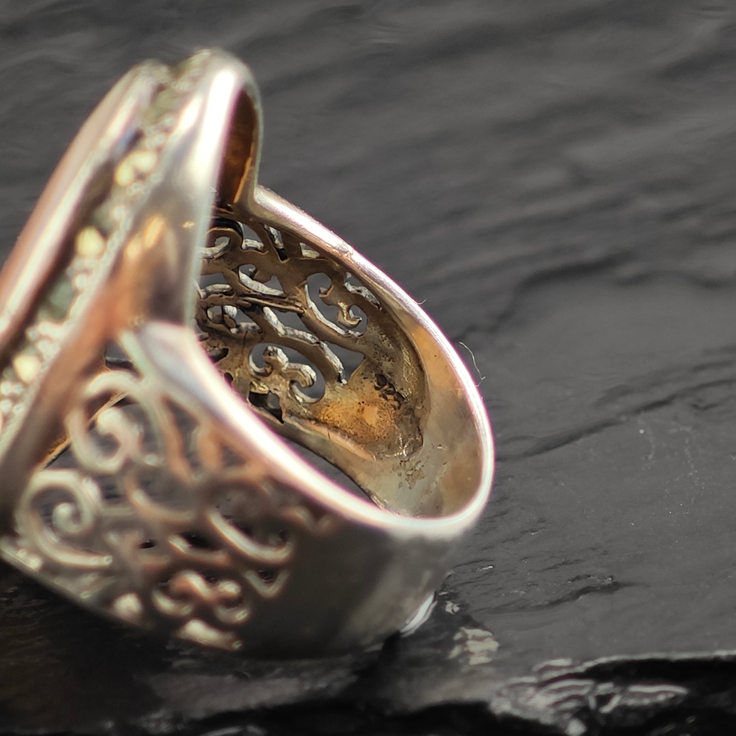Art Deco Style Oval MOP Sterling Silver Ring Sz 6 R6481