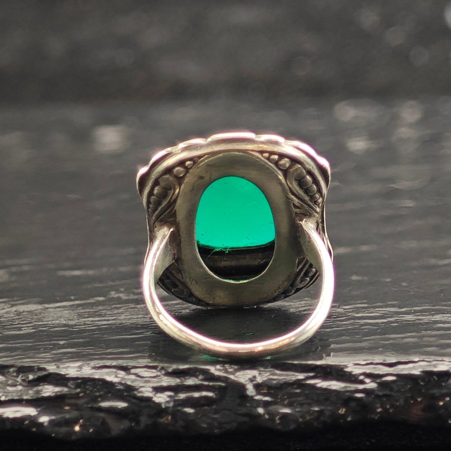 Art Deco Green Chrysoprase Sterling Silver Ring Sz 4  R6479