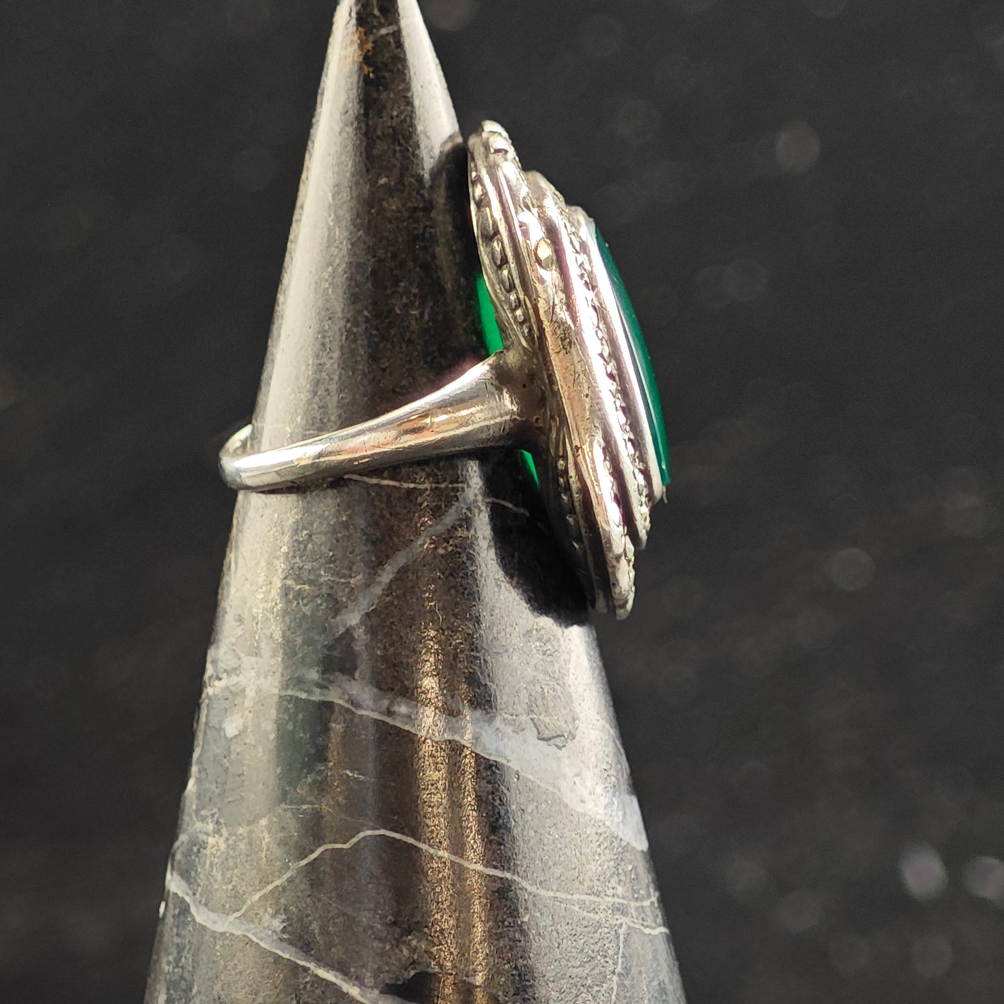 Art Deco Green Chrysoprase Sterling Silver Ring Sz 4  R6479