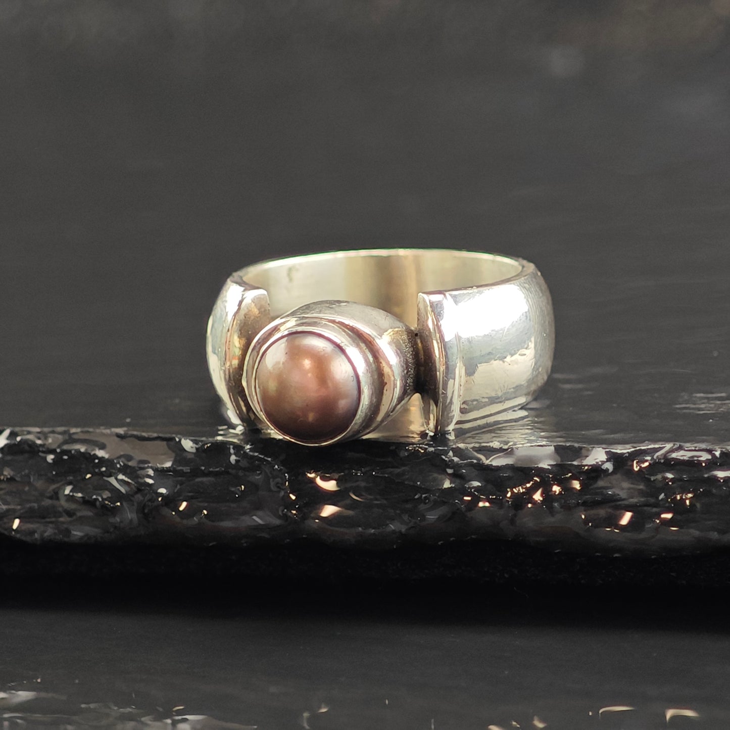Michael Dawkins Pearl Modernist Sterling Silver Ring Sz 6 1/2 R6482