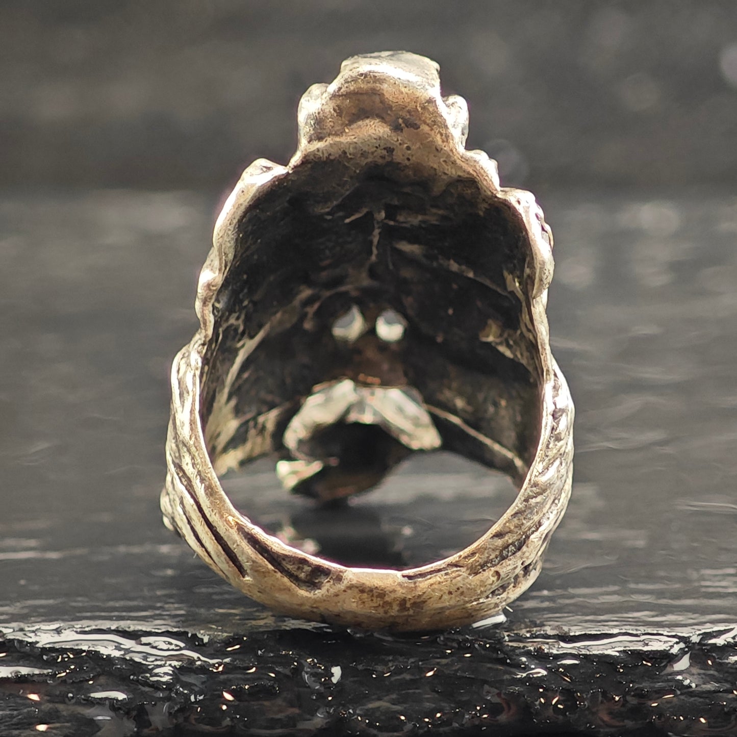 Brutalist Face Sterling Silver Ring Sz 9 R6483
