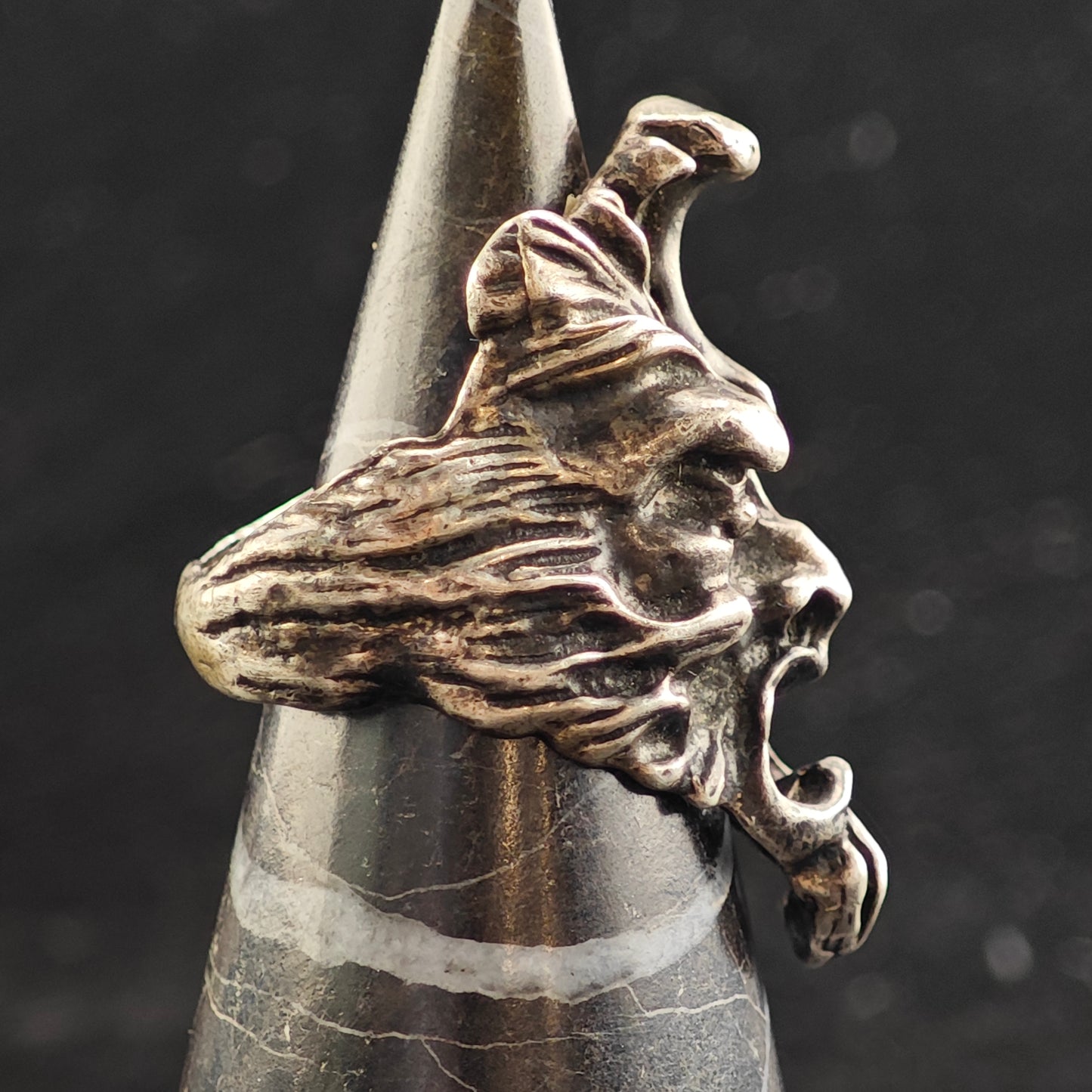 Brutalist Face Sterling Silver Ring Sz 9 R6483